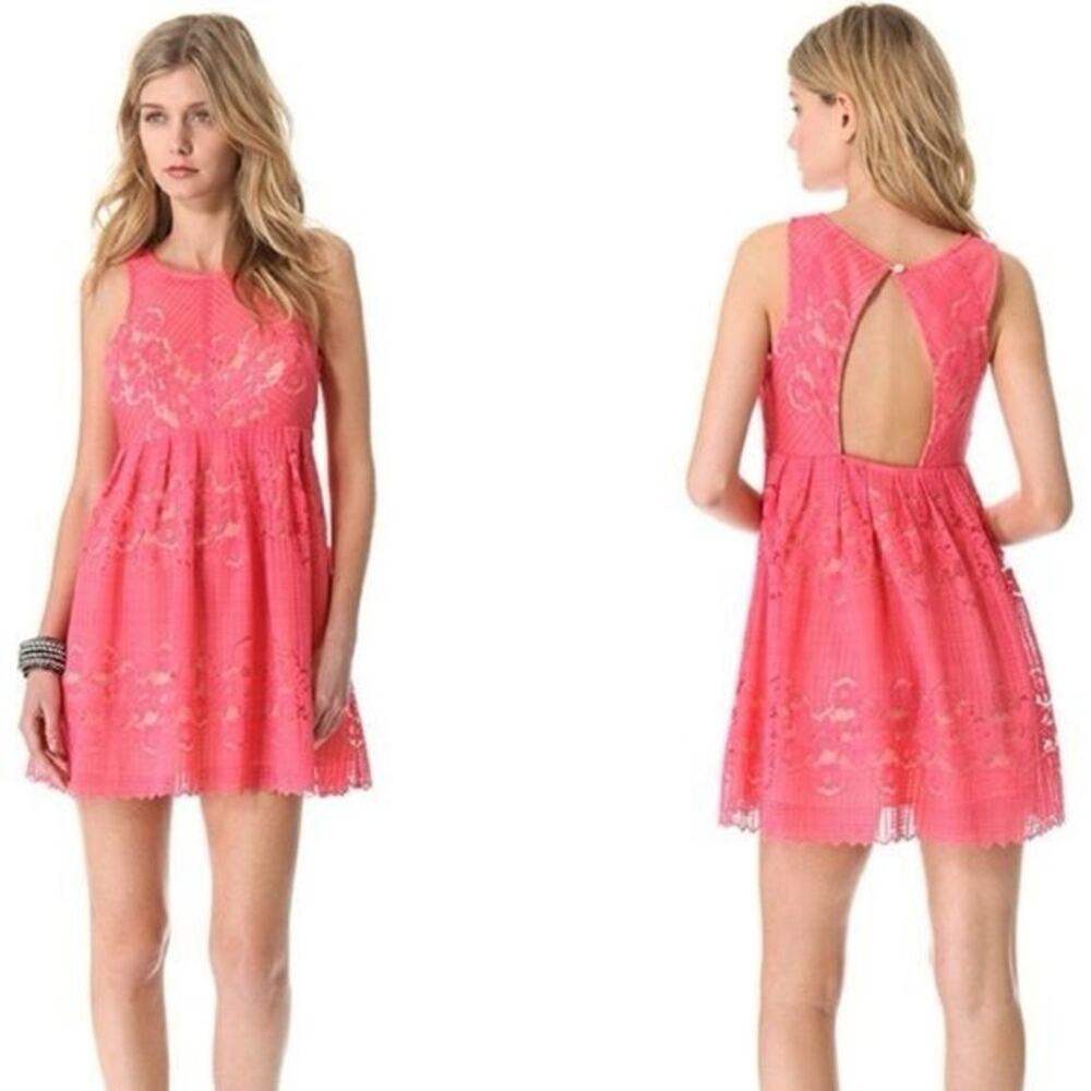 Free People Lace Rocco Dress Dusty Rose Pink cut out Backless mini dress cutout - Picture 1 of 15